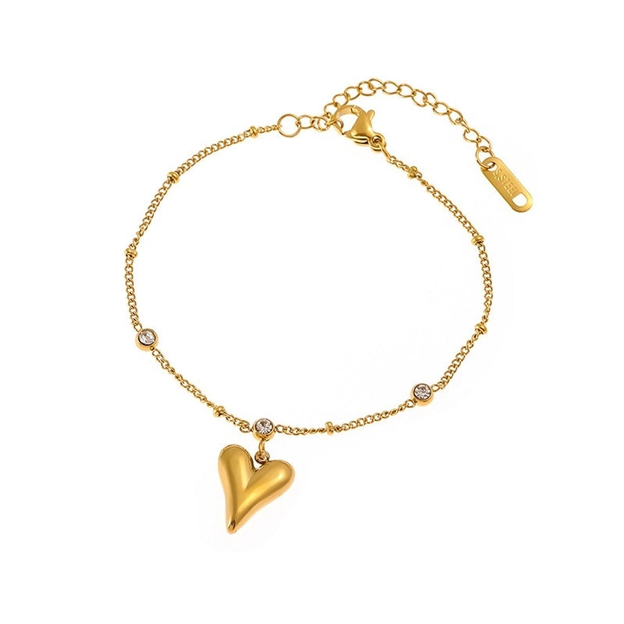 Heart Shape Artificial Rhinestones Anklet [304 Stainless Steel, 18K Gold Plated]