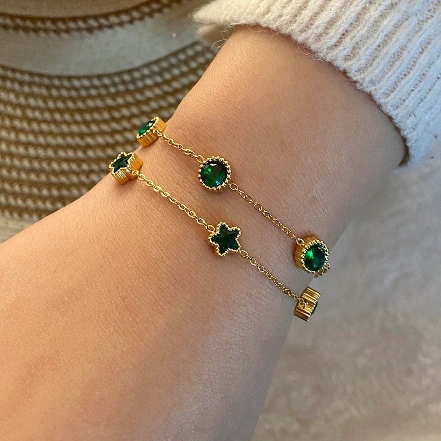 Round/Square/Heart Shape Glass Stone Bracelets [304 Stainless Steel, 18K Gold Plated]