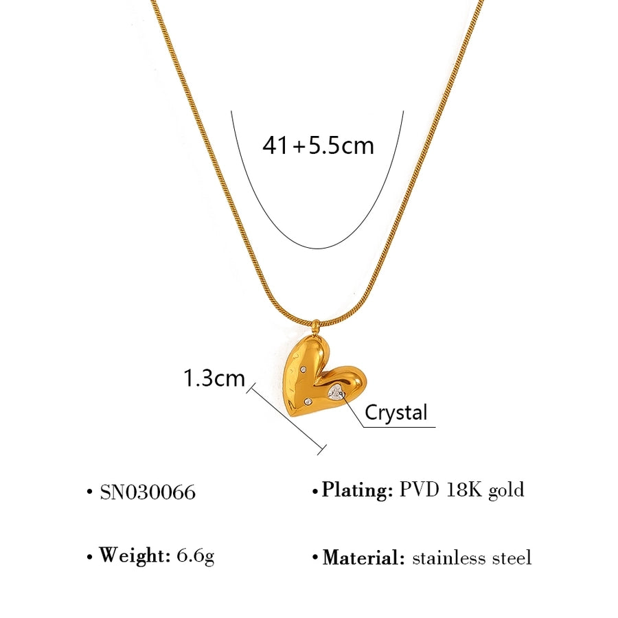 Heart Shape Zircon Necklace [304 Stainless Steel 18K Gold Plated]