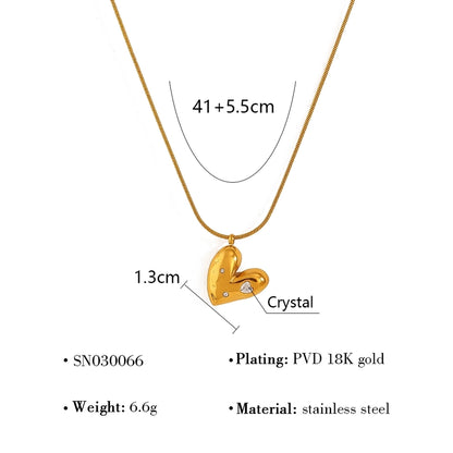 Heart Shape Zircon Necklace [304 Stainless Steel 18K Gold Plated]