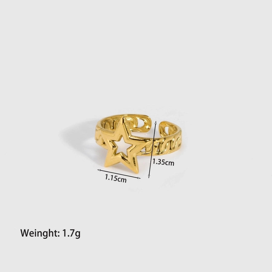 Streetwear Plating Leaf Heart Open Ring [304 Stainless Steel 18K Gold Plated]