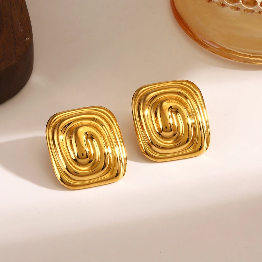 Commute Square Earrings [304 Stainless Steel, 18K Gold Plated]