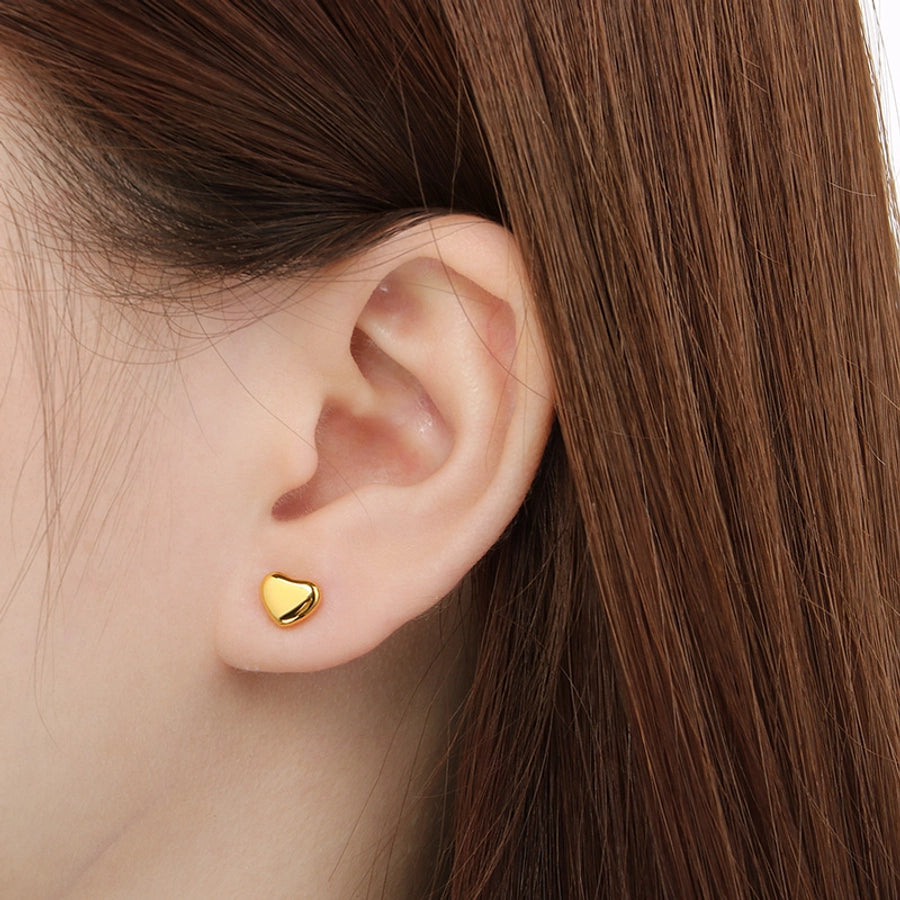 Small Heart Shape Stud Earrings [304 Stainless Steel,18K Gold Plated]