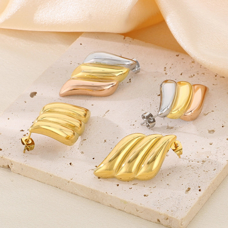 Tricolor wING Earrings [304 Stainless Steel, 18K Gold Plated]