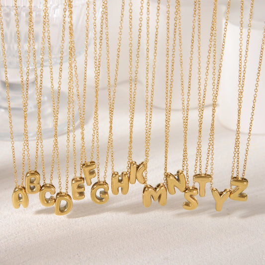 Gold Letter Pendant Necklace [304 Stainless Steel,18K Gold Plated]