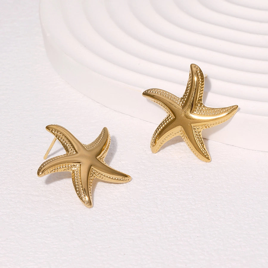 Brincos de estrela marinha de praia de estilo marinho [304 aço inoxidável, peito de ouro de 18k]