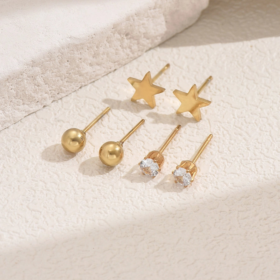 Star Zircon Earrings Set [201 Stainless Steel, 18K Gold Plated]