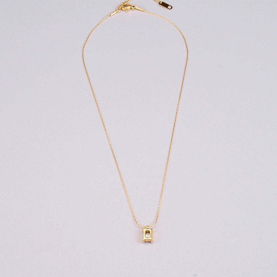 Long Square Rhinestone Pendant Necklace [304 Stainless Steel,18K Gold Plated]