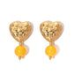 Round Beaded Heart Earrings [304 Stainless Steel, 14K Gold Plated]