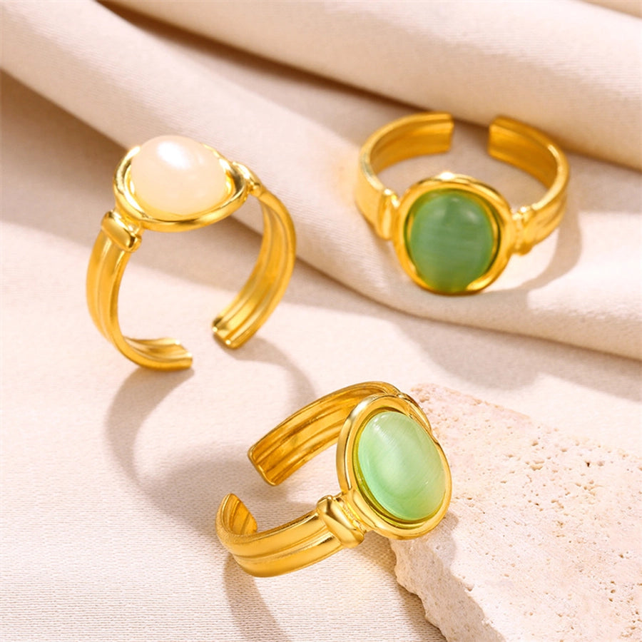 Estilo vintage Oval Opal Inclay Open Ring [304 Aço inoxidável]