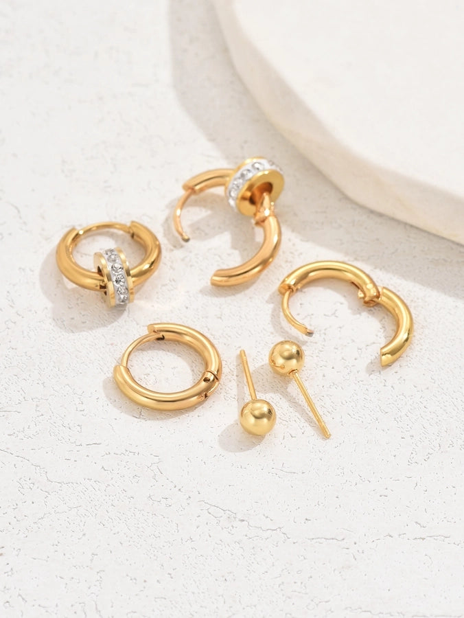 3 Pairs Hoop Earrings [201 Stainless Steel, 18K Gold Plated]