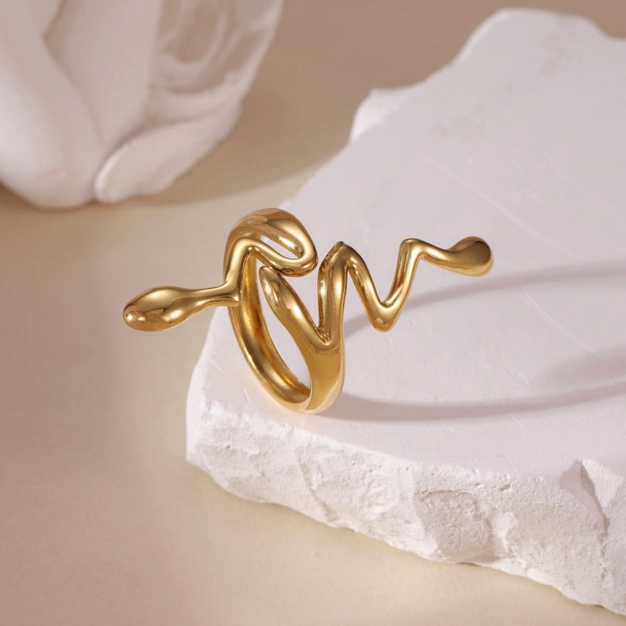 Leaves Water Droplets Snake Rings [304 Stainless Steel,18K Gold Plated]