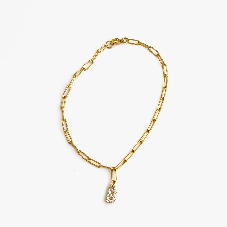 Letter Link Chain Anklet [316L Stainless Steel, 18K Gold Plated]