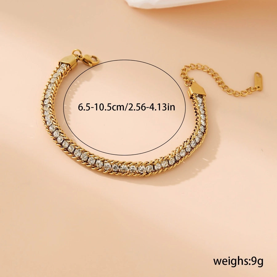 Glam Rhinestones Bracelet [304 Stainless Steel, 18K Gold Plated]