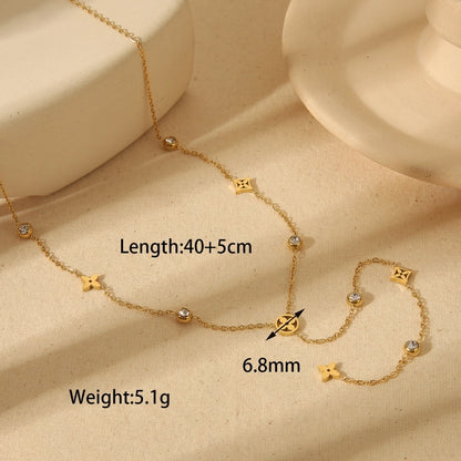 Four Leaf Clover Flower Zircon Necklace [304 Stainless Steel,18K Gold Plated]