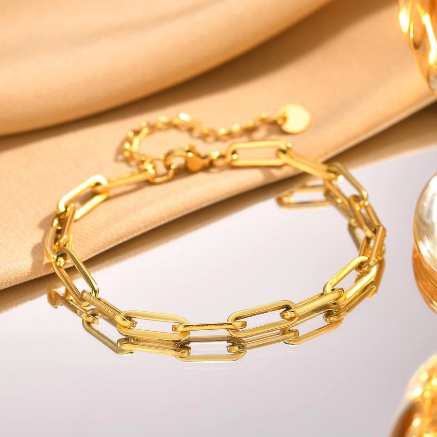 Rectangle Paperclip Chain Bracelet [Stainless Steel,18K Gold Plated]