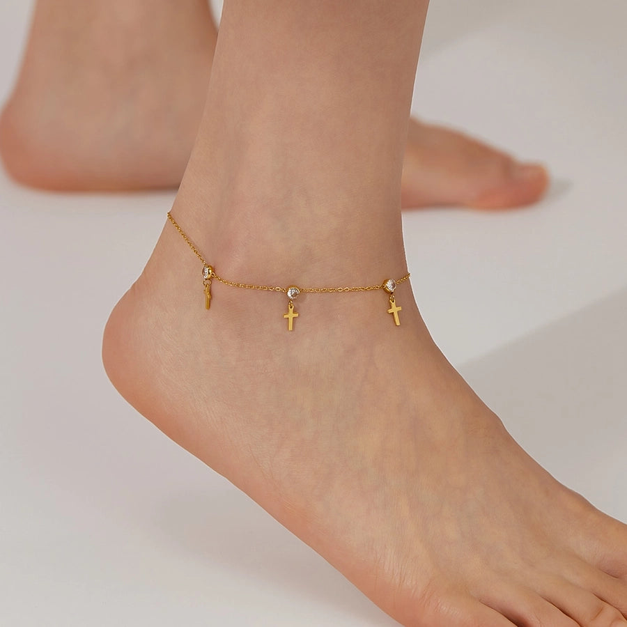 Cross Zircon Anklet [304 Stainless Steel]