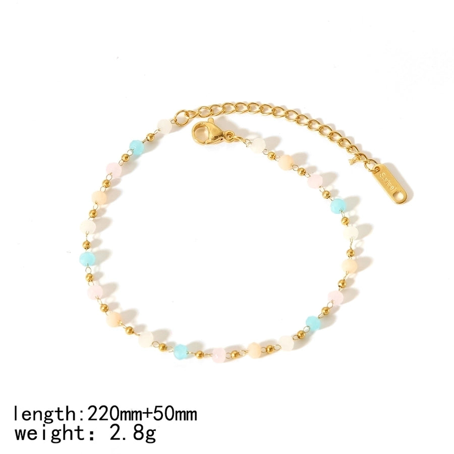 Round Natural Stone Bracelet/Anklet/Necklace [304 Stainless Steel,18K Gold Plated]