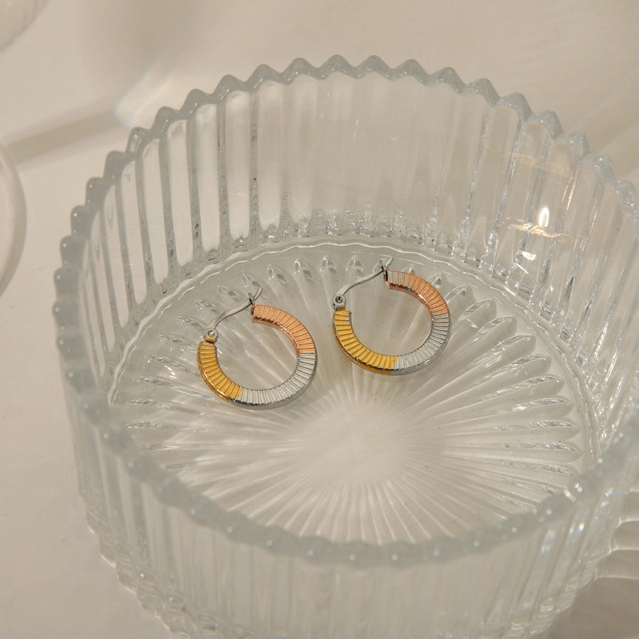 Boucles d'oreilles de trois couleurs [acier inoxydable, 18 carats en or]