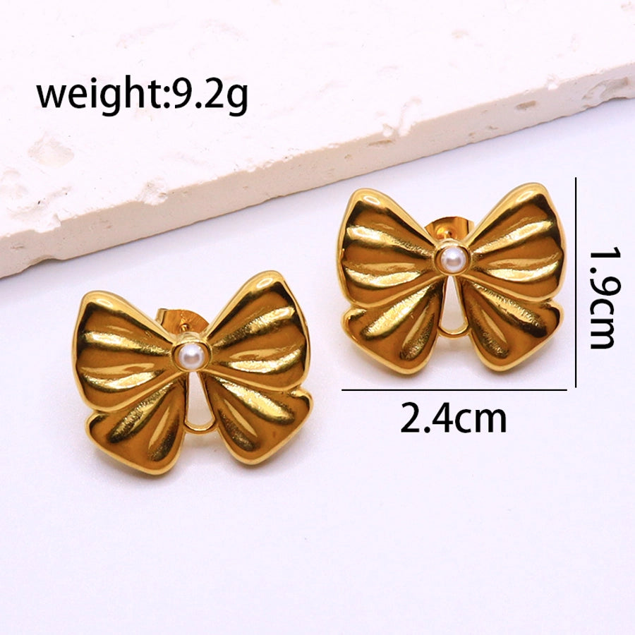 Flower Bow Knot Eareringe [304 Rustfrit stål, 18K guldbelagt]