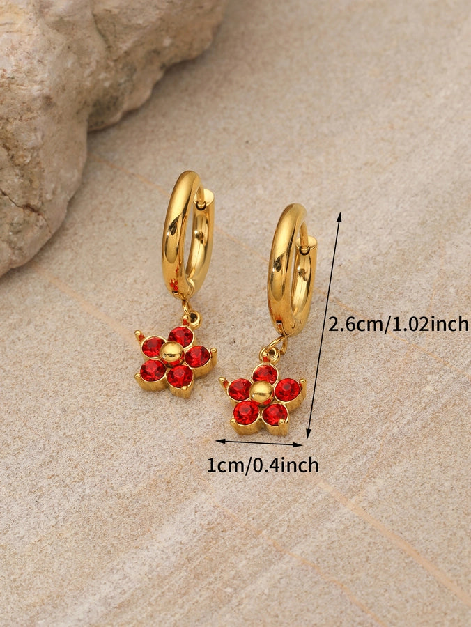 Flower Rhinestones Drop Earrings [304 Stainless Steel,18K Gold Plated]