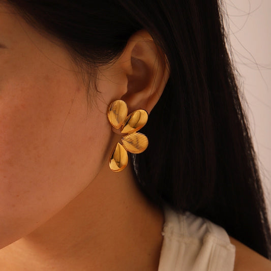 Boucles d'oreilles florales [304 en acier inoxydable, 18 carats en or]