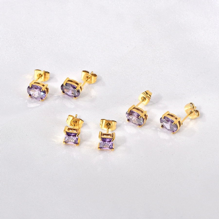 Shiny Squarel Rhinestones Ear Studs [304 Stainless Steel,18K Gold Plated]