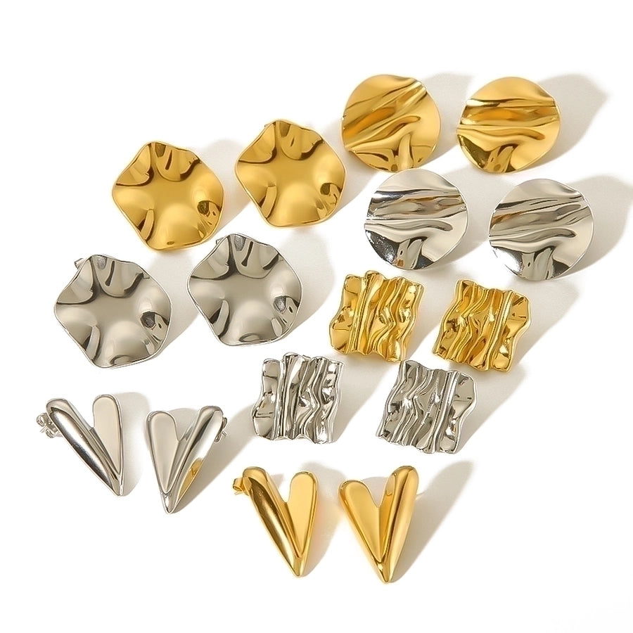 Mix Design Earrings [304 Stainless Steel,18K Gold Plated]