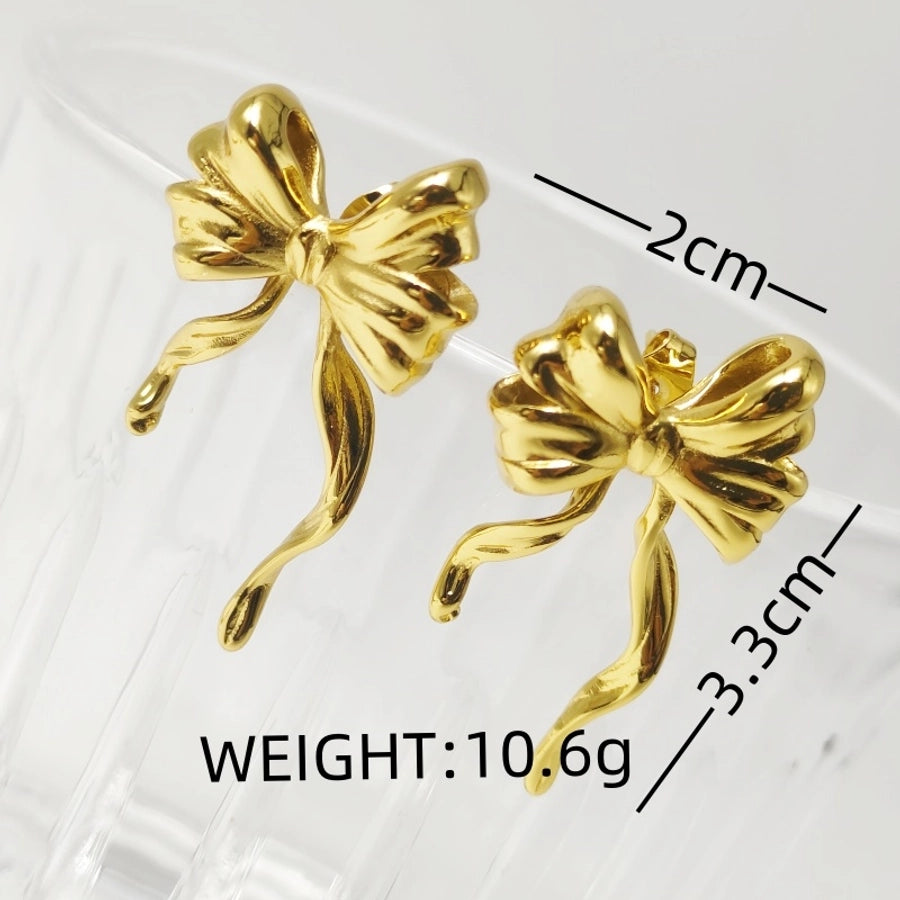 Bow Knot Rhinestones Earrings [304 Stainless Steel,18K Gold Plated]