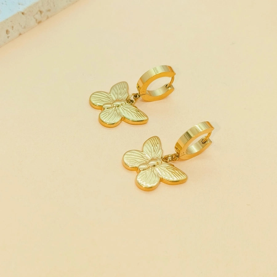 Butterfly Drop Earrings [304 Stainless Steel, 18K Gold Plated]