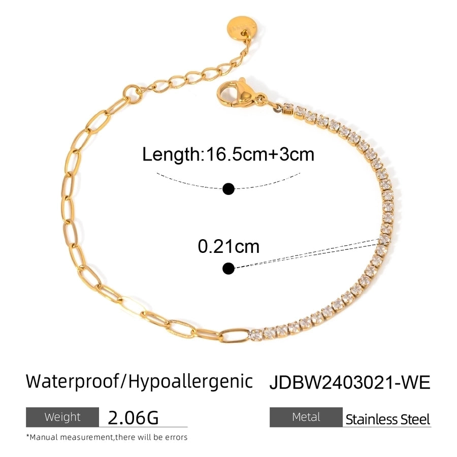 Zircon Link Chain Bracelet [304 Stainless Steel]