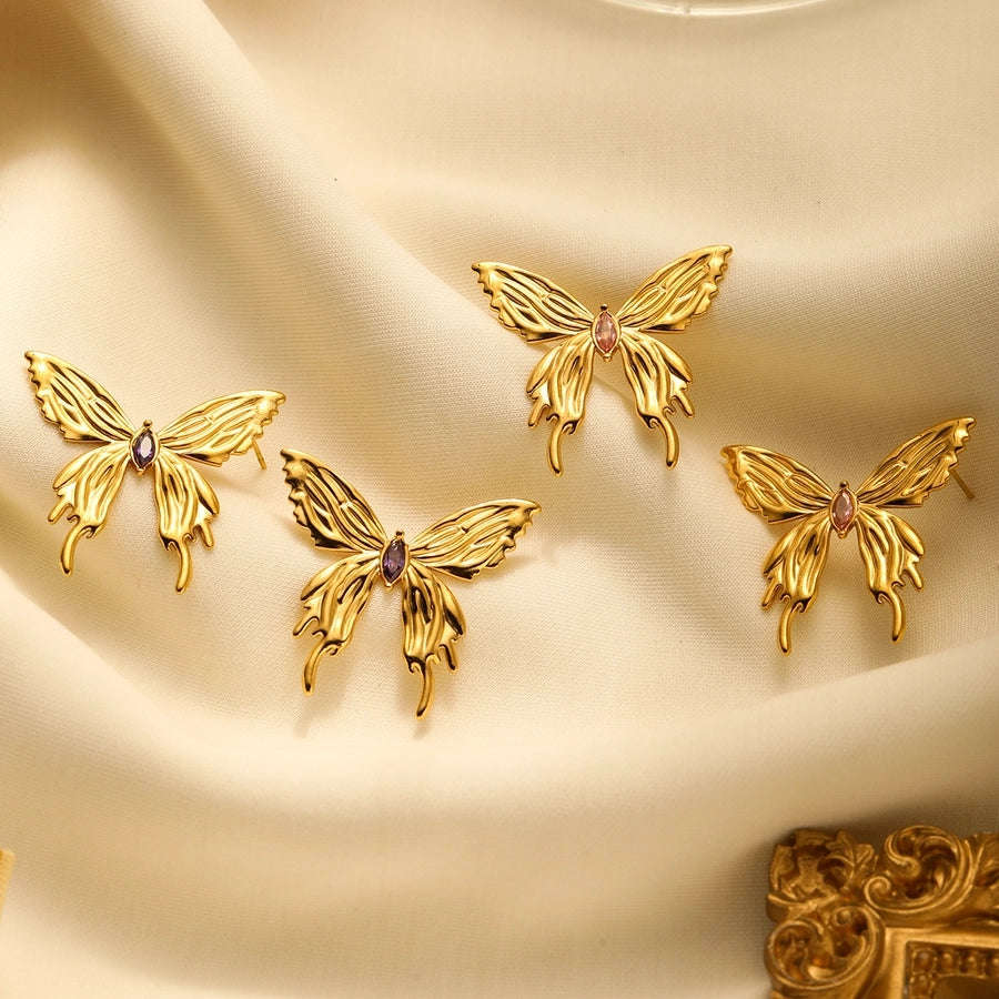 Butterfly Earrings [304 Stainless Steel,18K Gold Plated]