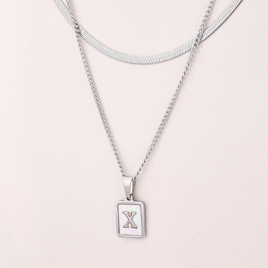 Silver Casual Simple Style Letter Rectangle Necklace [304 Stainless Steel]