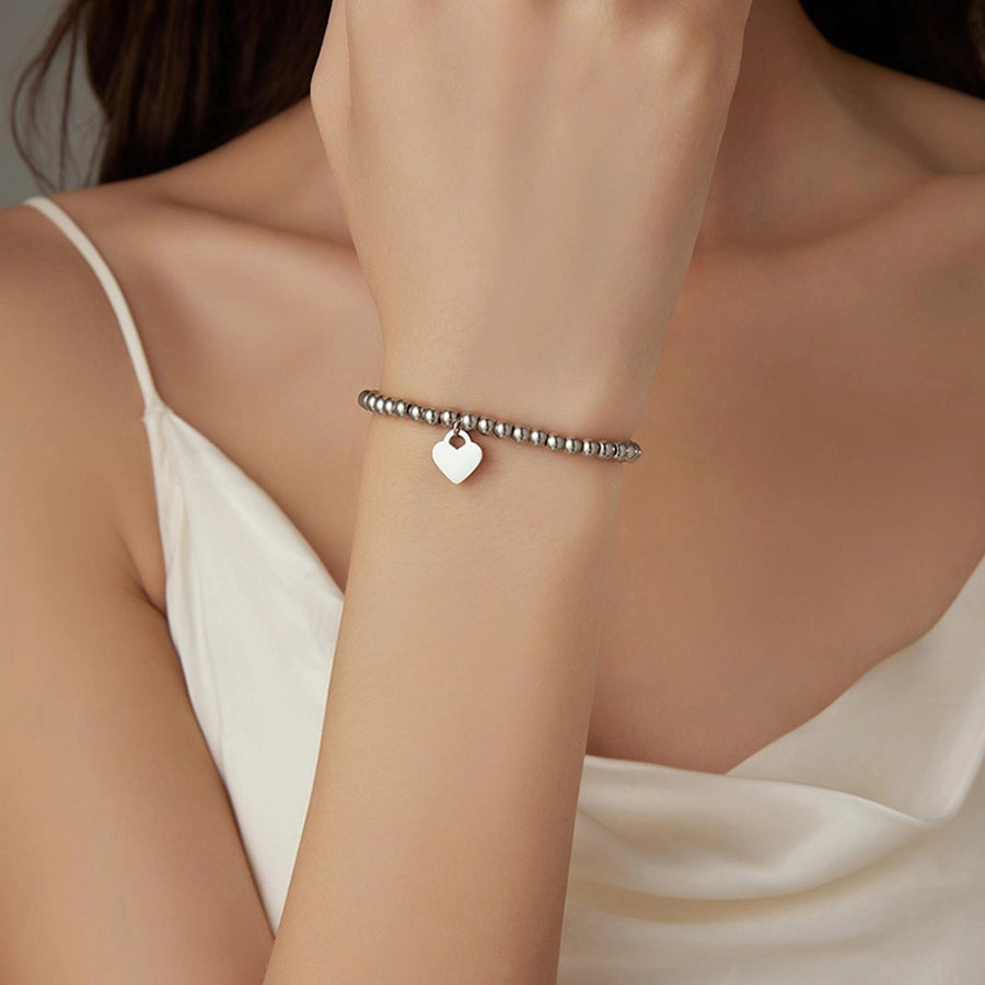 Round Beads Heart Shape Bracelet [304 Stainless Steel]