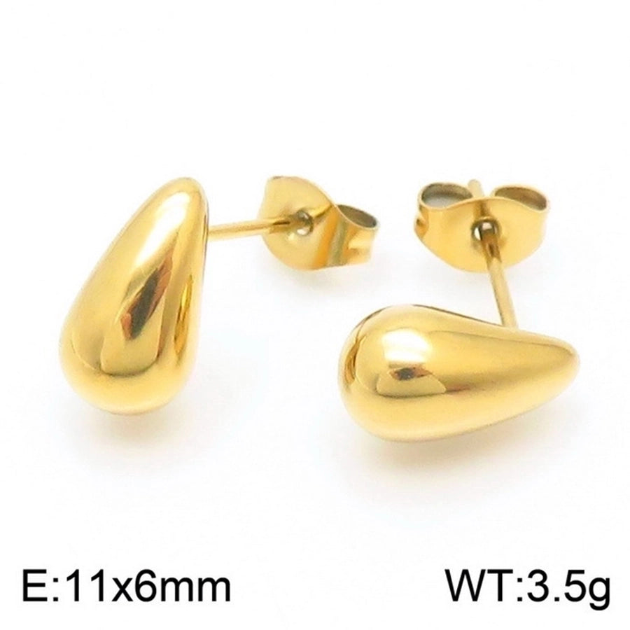 Water Droplets Ear Studs [Stainless Steel,18K Gold Plated]