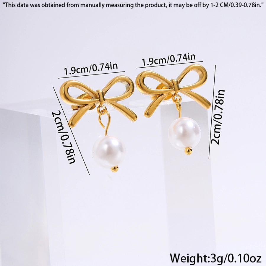 Bow Knot Pearl Drop Earrings [304 Stainless Steel]