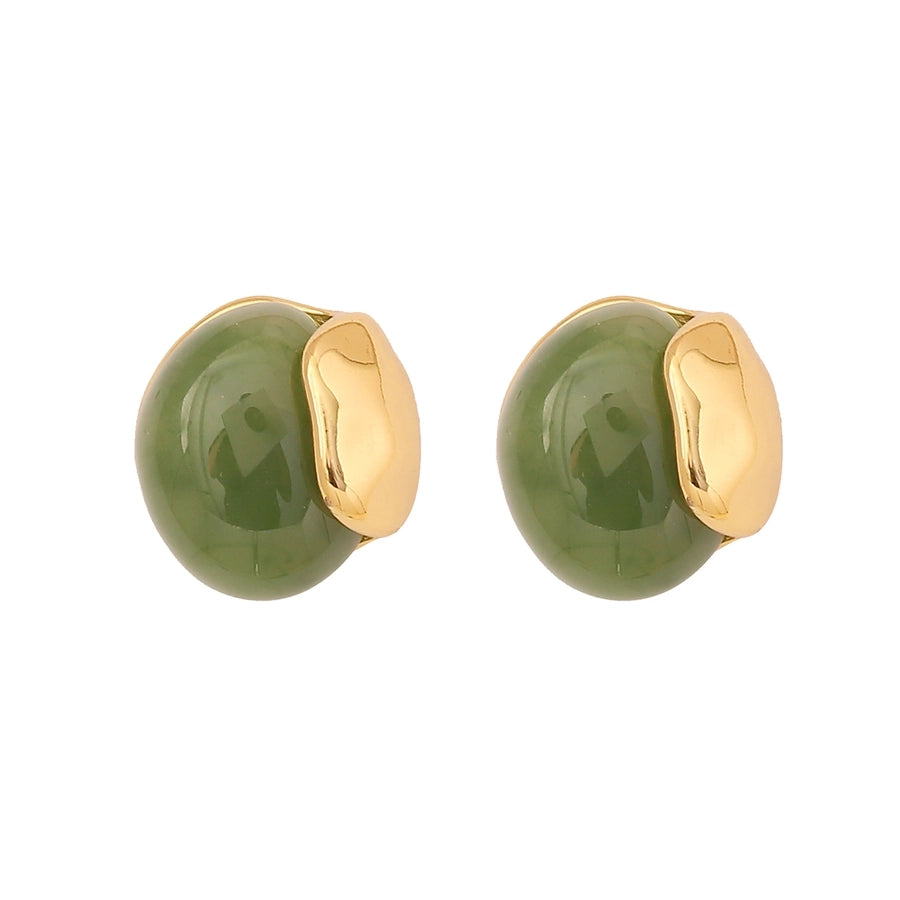 Retro Oval Resin Earrings [304 Stainless Steel, 18K Gold Plated]