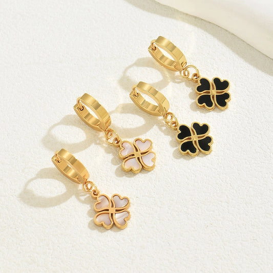 Black White Flower Acrylic Drop Earrings [201 Stainless Steel,18K Gold Plated]