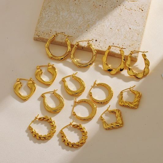 Mix Design Hoop Earrings [304 Stainless Steel,18K Gold Plated]