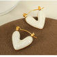 Heart Shape Polishing Enamel Earrings [304 Stainless Steel,18K Gold Plated]