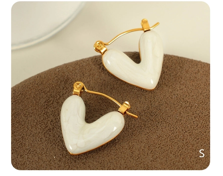 Heart Shape Polishing Enamel Earrings [304 Stainless Steel,18K Gold Plated]