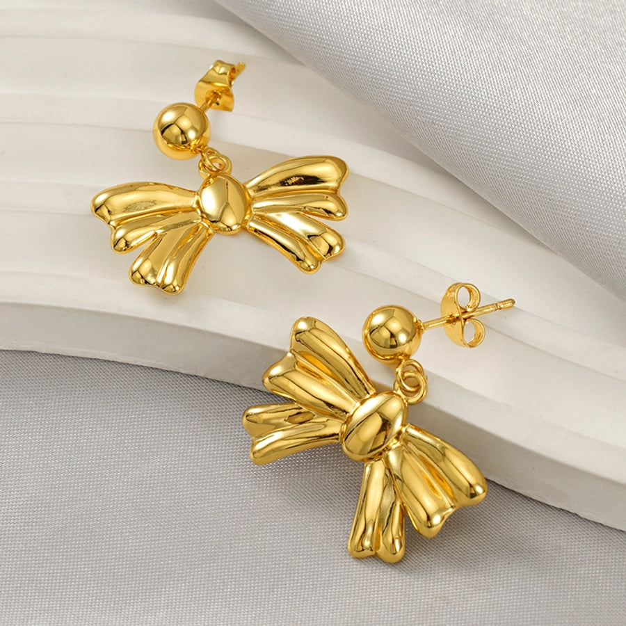 Bow Knot Drop Earrings [304 Stainless Steel,18K Gold Plated]