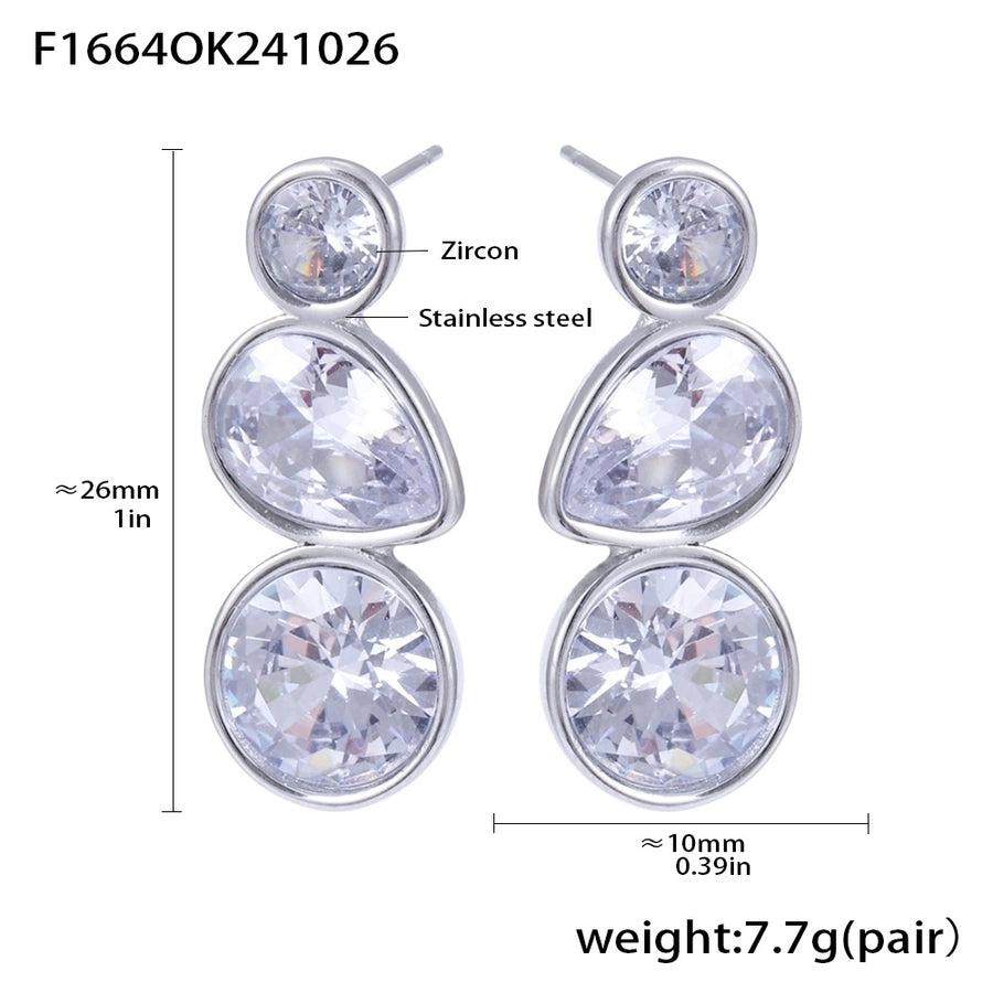 Luxurious Water Droplets Zircon Drop Earrings [304 Stainless Steel,18K Gold Plated]