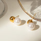 Round Artificial Pearl Earrings [304 Stainless Steel,18K Gold Plated]