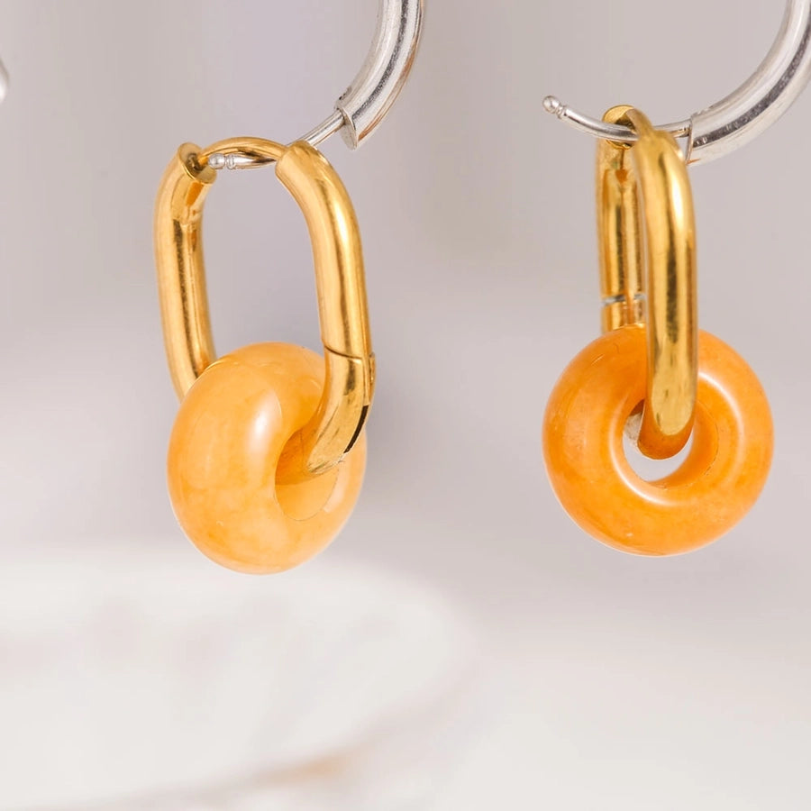 Round Colored Earrings [304 Stainless Steel,18K Gold Plated]