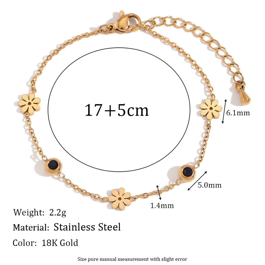 Flower Zircon Bracelet [304 Stainless Steel,18K Gold Plated]