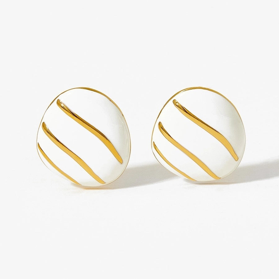 Round Enamel Ear Studs [304 Stainless Steel,16K Gold Plated]