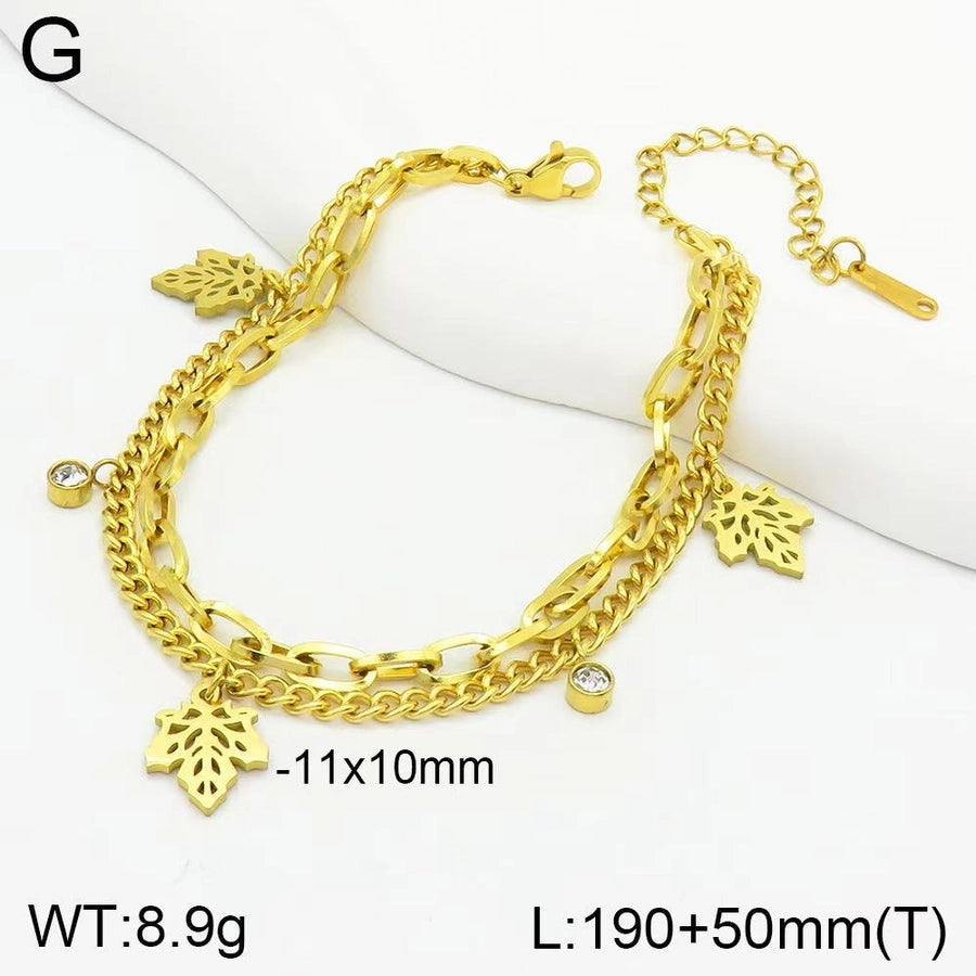 Leaves Heart Shape Butterfly Bracelet [304 Stainless Steel 18K Gold Plated]