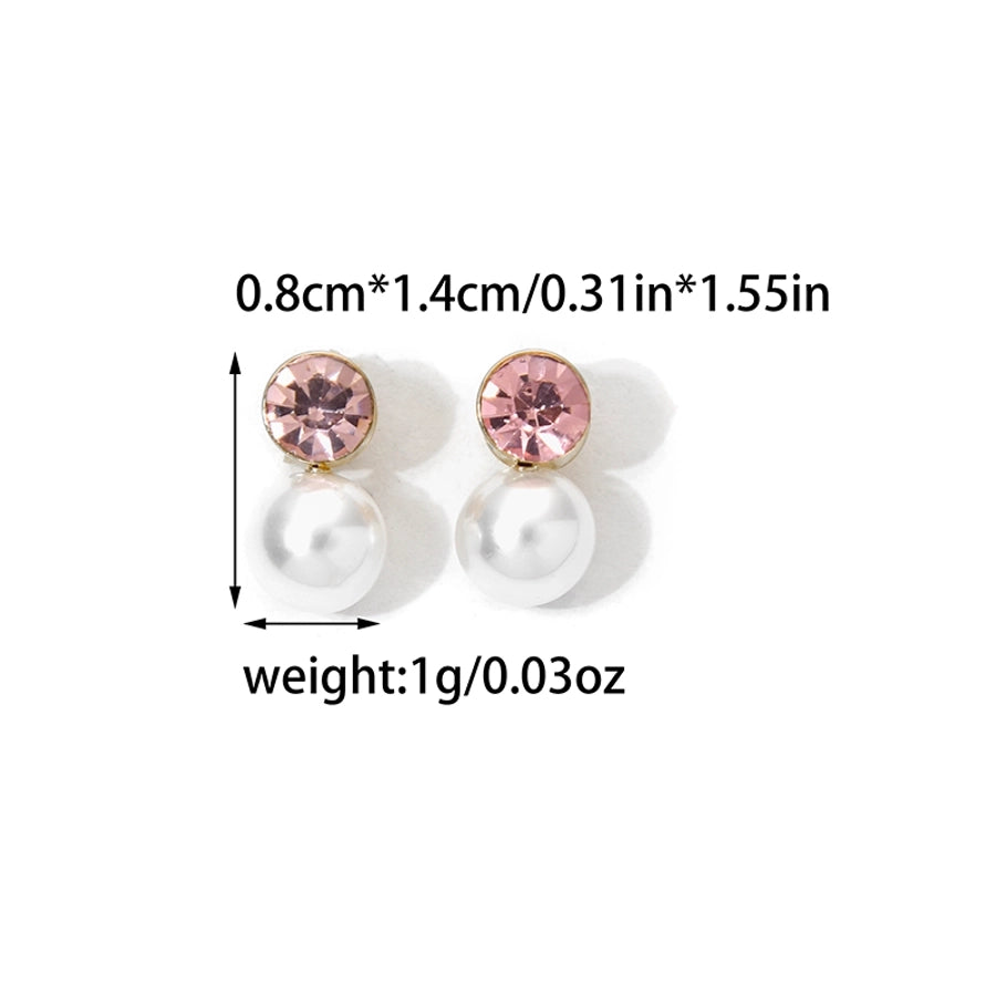 Pearl Zircon Ear Studs [304 Stainless Steel,14K Gold Plated]