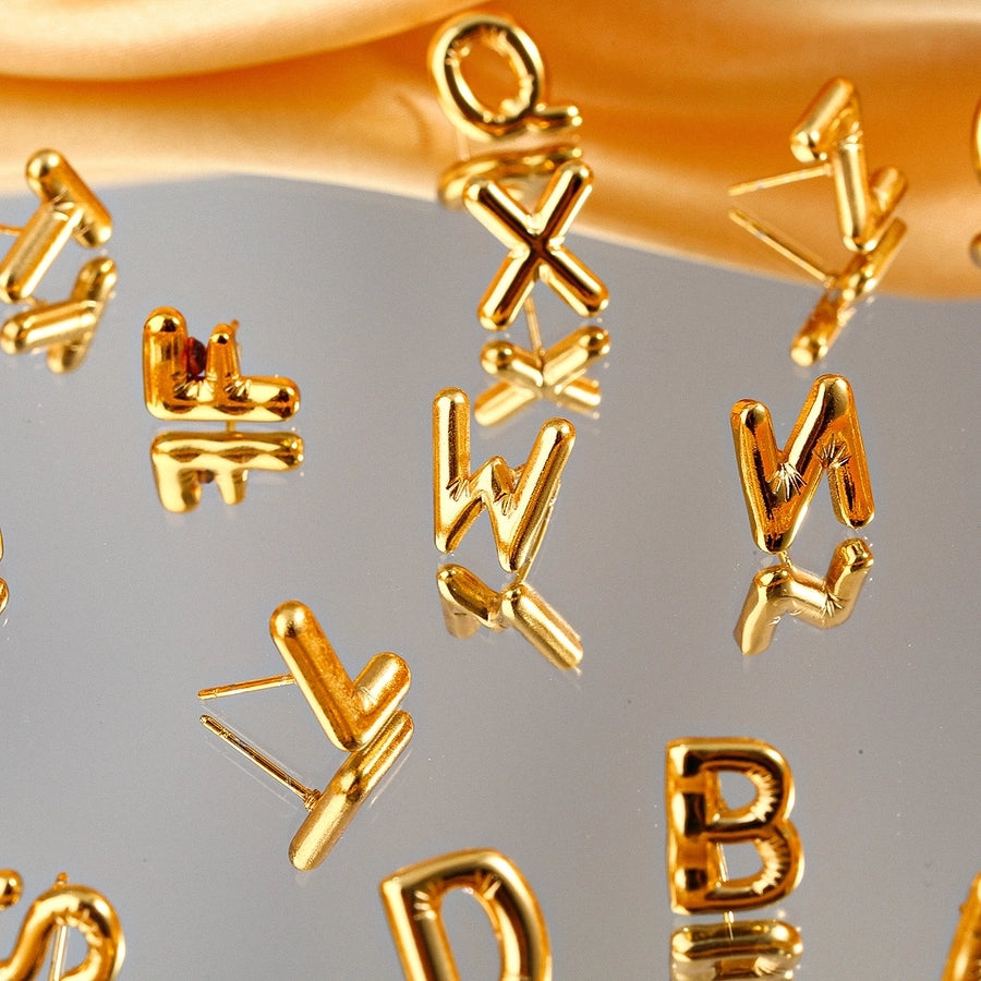 Gold Letter Earrings [304 Stainless Steel,18K Gold Plated]